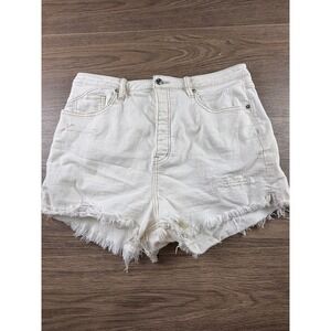 Free People We The Free Vintage Distressed Denim Shorts Ecru/Cream Size 34 Boho